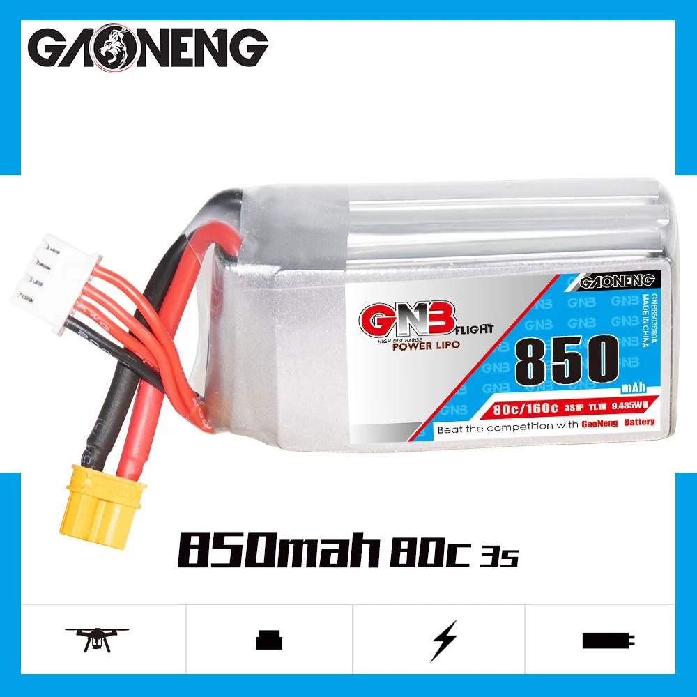 Original GNB 3S 11.1V 850mAh 80C/160C Lipo Battery For FPV Racing Drone Quadcopter Helicopter Parts 11.1V Rechargeable Battery