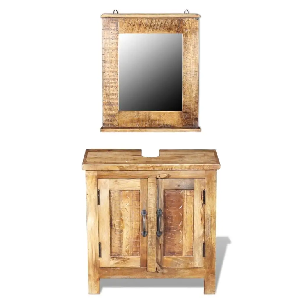 Solid Mango Wood Bathroom Vanity Cabinet with Mirror - Stylish Storage Solution