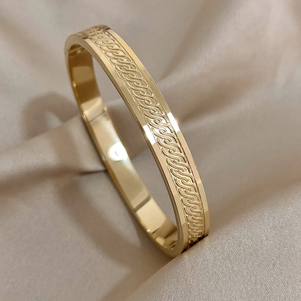 Unique Rune Stainless Steel Bracelet for Women Gold Color Bangle Cuff Wrist Waterproof Jewelry Gifts Accessories