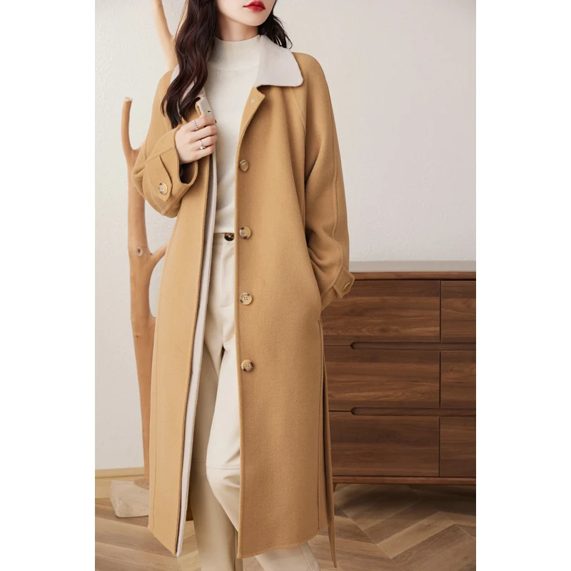 2024 Autumn and Winter Latest Women's Coat Long Two Colors 100% Pure Wool Woolen Coat Fashion Women's Fashion Clothing