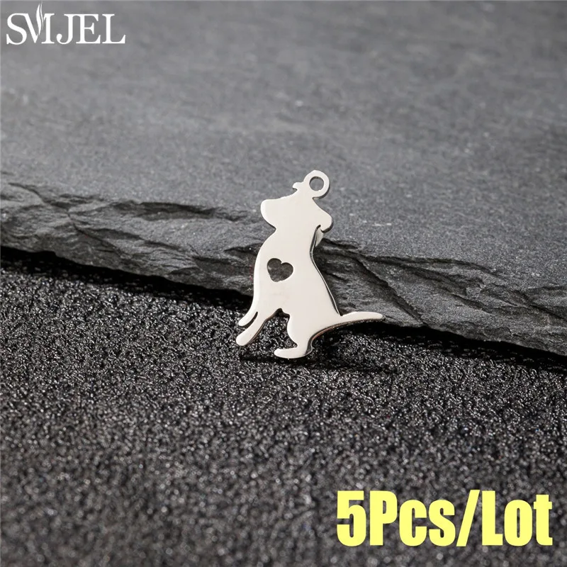 5pcs Stainless Steel Cute Dachshund Charms for Jewelry Making Fashion Bulldog Pet Dog with Heart Pendant Bracelet Necklace DIY