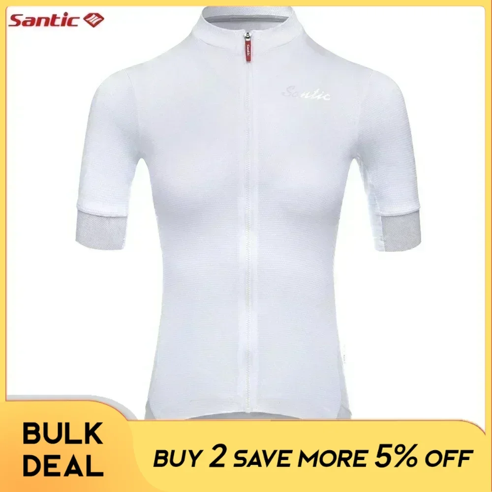 Santic Women Cycling Jersey Summer Outdoor Short Sleeve MTB Road Riding Clothing Tops Quick Dry Reflective Breathable Bike Shirt