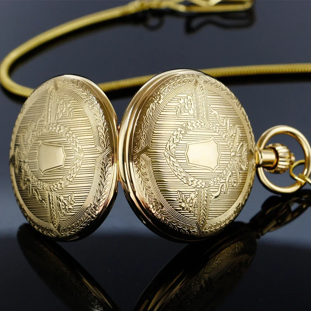 Golden Automatic Mechanical Pocket Watch Fob For Nurse Luxury Fashion Trendy Stylish Shield Pendant Christmas Gift for Men Women