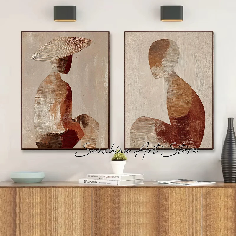 Japandi Wall Art Horizontal Abstract Minimalist Decor Earthy Tone Abstract Wabi-Sabi Poster Canvas Painting Wall Pictures Decor