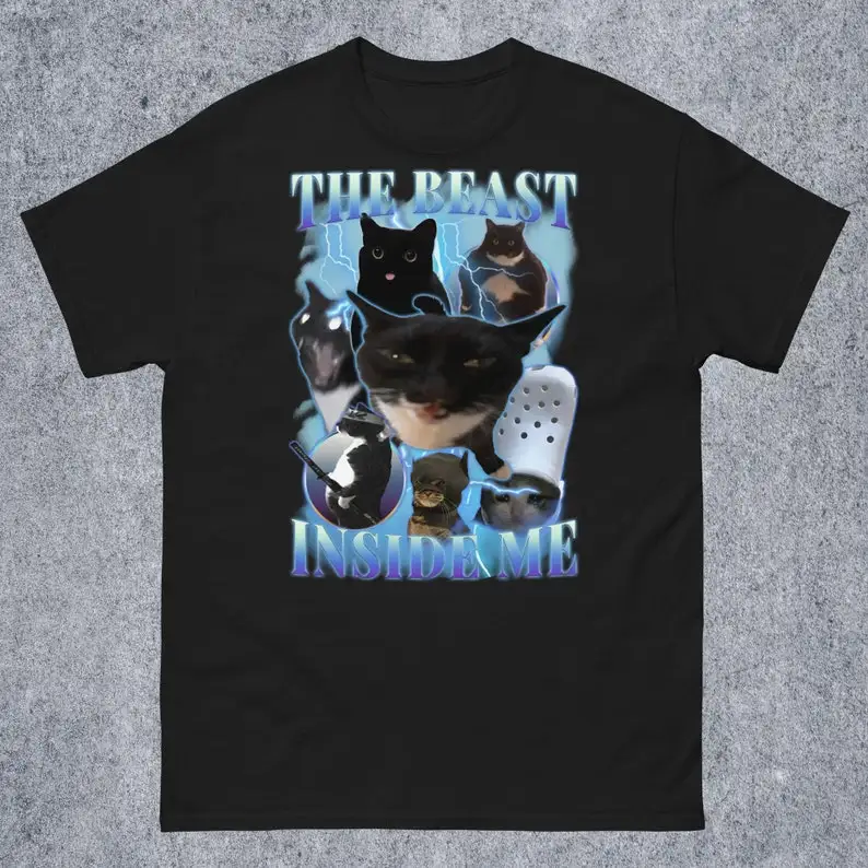 The beast inside me 90s Vintage Funny Cat meme Tee Shirt, Gift for Woman and Man, Ugly Shirts, Stupid Gifts, Cats Lover T-Shirt