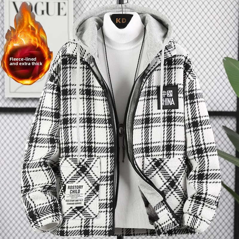 

Men's Fce Lined Thiened Hooded Jaet Teenage Student Sle Cotton Coat Korean Trendy Brand Warm Casual Cotton Clothes