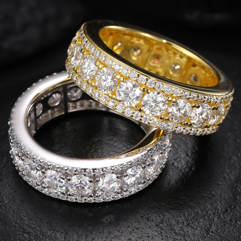 TUHE Moissanite Ring For Men 925 Sterling Silver 18K White Gold Plated Hip Hop Bling Jewelry Gift