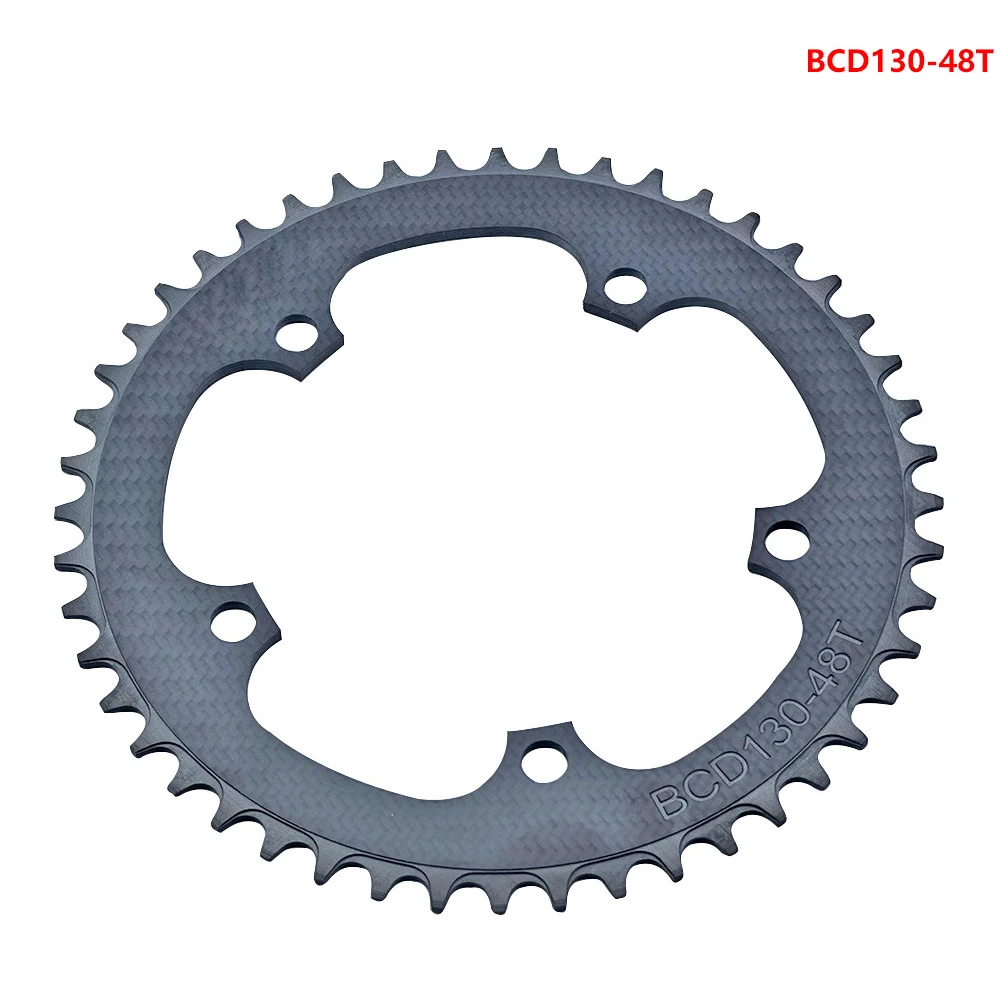 Single Chainring for Road and Folding Bikes Carbon Fiber Material BCD130 with 5 Bolts for 9 to 13 Speed Compatibility