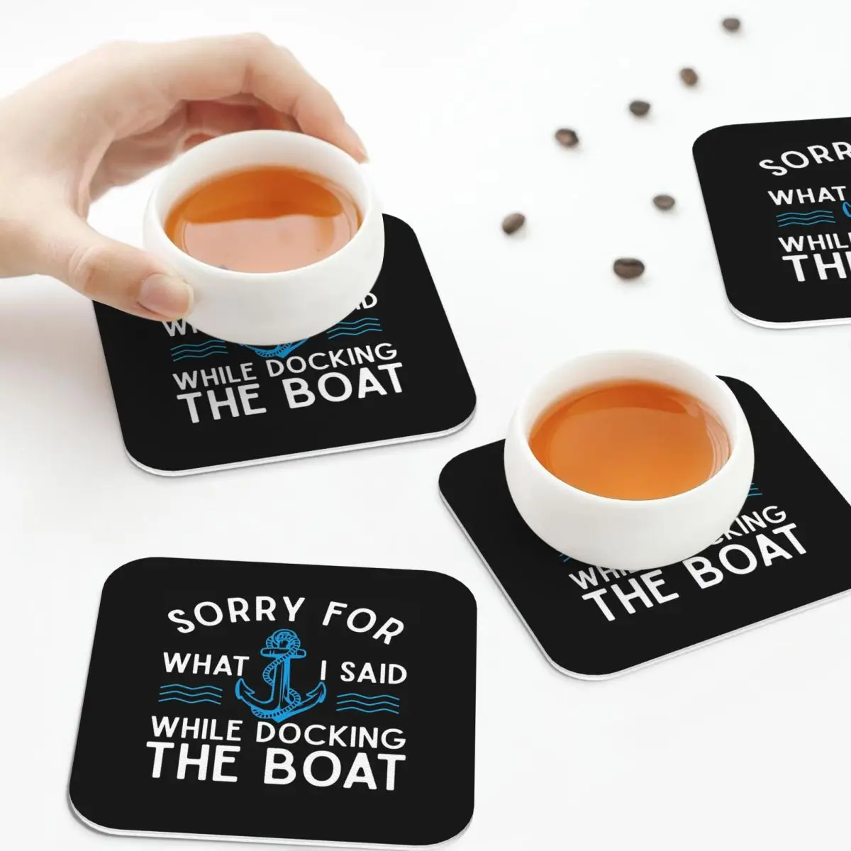 

Sorry For What I Said While Docking The Boat Hilarious Coasters Leather Placemats Insulation Coffee Mats Dining Pads Set of 4