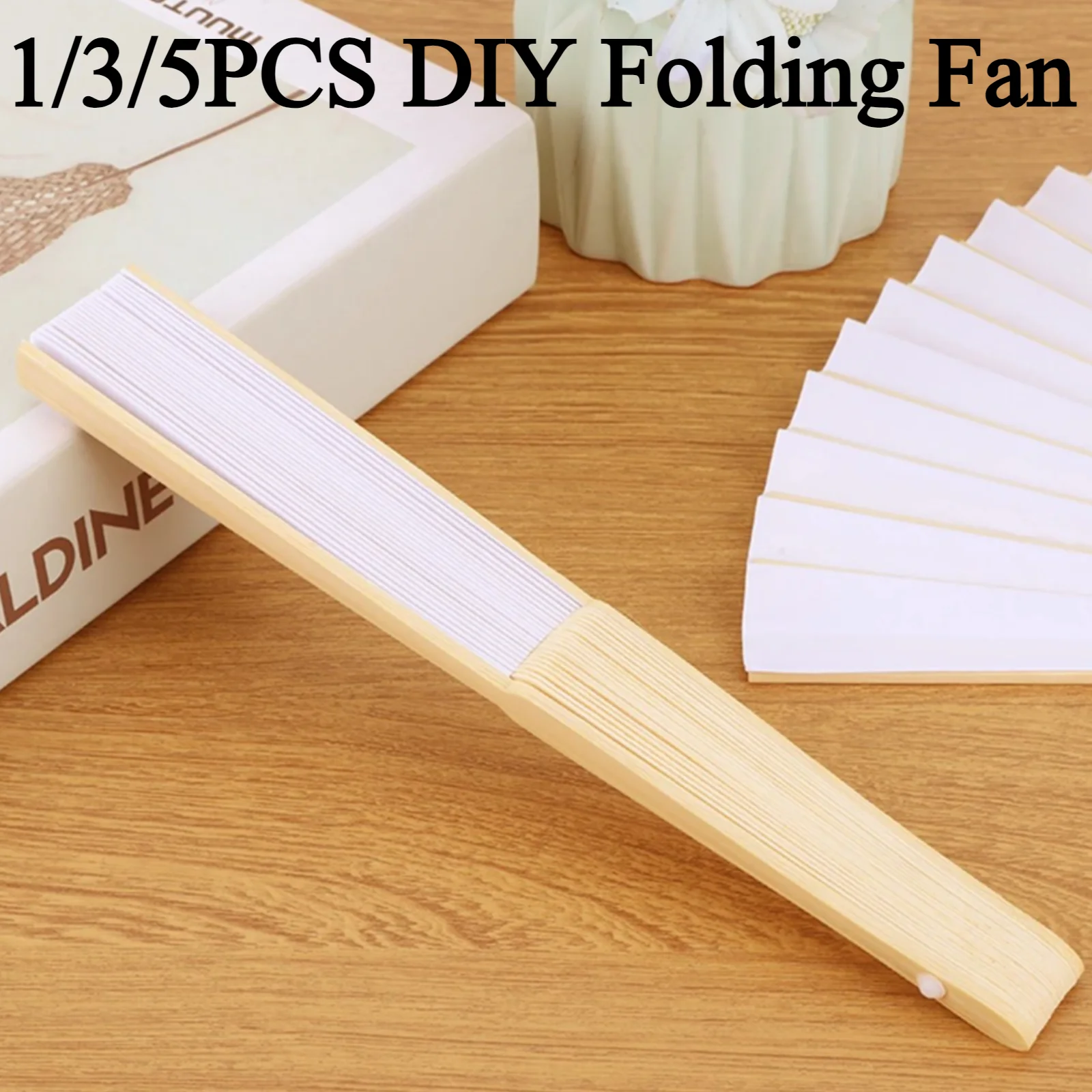 3/5/10 Stück Blanko Weiße DIY Papier-Bambus-Faltfächer für Handkalligrafie, Malerei, Zeichnen, Hochzeitsgeschenke und Dekorationen