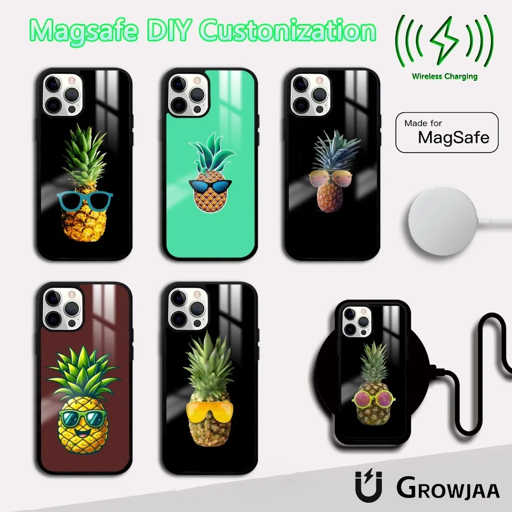 Tropical Pineapple Phone Case For iPhone 16 15 14 13 12 11 Pro Max Plus Mini Magsafe Mirror Wireless Magnetic Cover