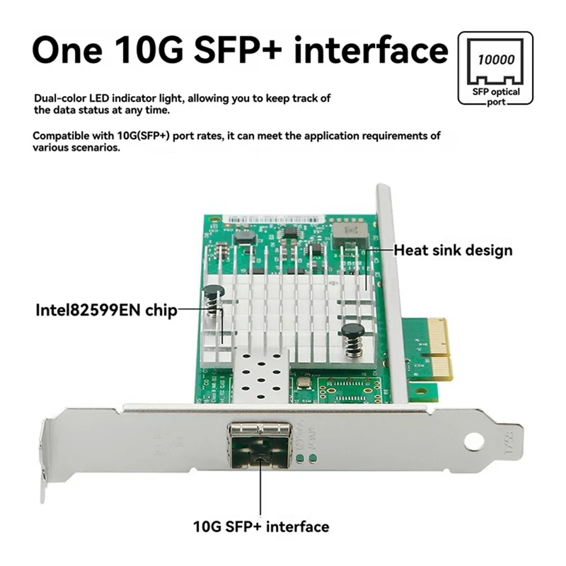 A97I-Pcie X4 Single Port 10G SFP+ Network Card X520-DA1 82599EN 10Gbe NBBASE-T NIC Fiber Adapter For Windows Linux Servers