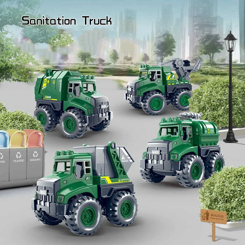 Simulation Inertia Skidding City Sanitation Rubbish Truck Dump Truck Spray Cleaning Car Model Kids Puzzle Toys Birthday Gift