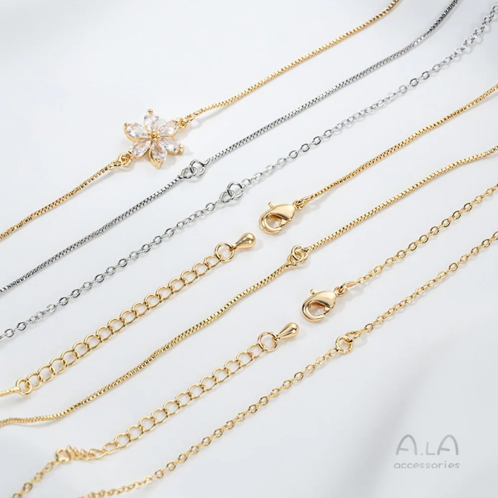 

14K Gold Color Double Ring Double Ring Box Chain Necklace Double Hanging Collarbone Bare Chain Handmade DIY Jewelry with Chain