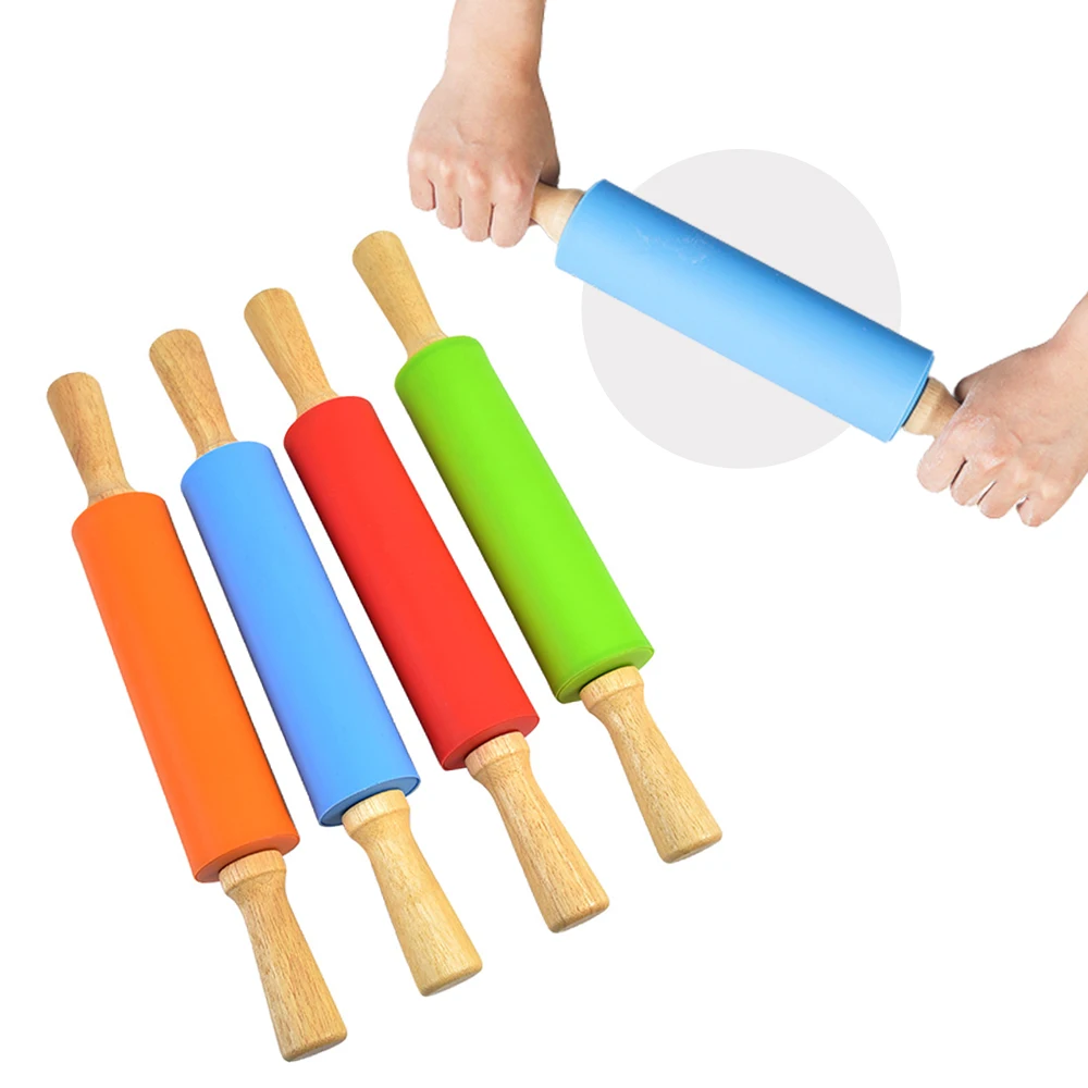 Nonstick Silicone Food Grade Rolling Pin Kitchen Tools Dumpling Rolling Pin Parent-Child Cake Crafts Baking Cooking DIY Tools