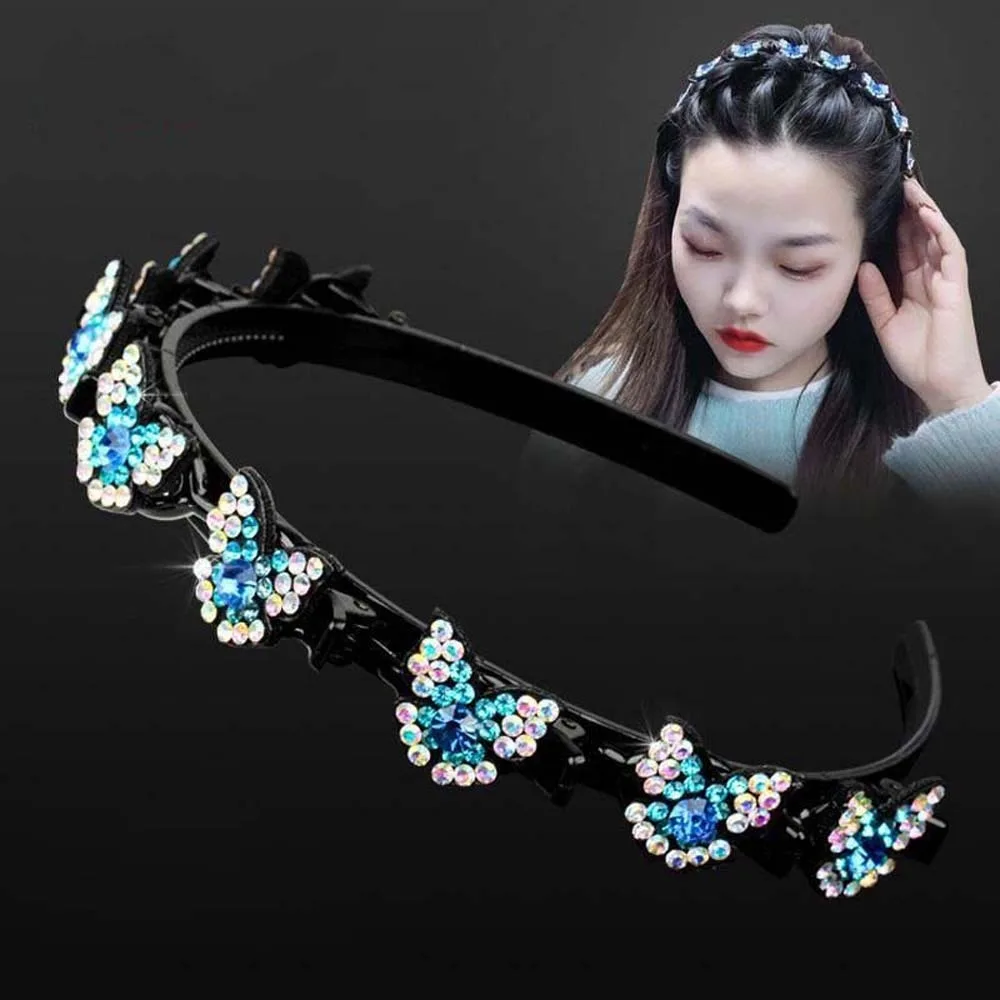 

Elegant Hair Bands with Clips Shiny French Style Women Butterfly Hair Hoop Headwear Sweet Rhinestone Bangs Clip Headband Gifts