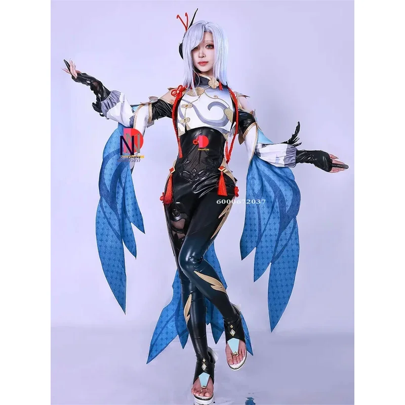 MN1 игра Genshin Impact Shenhe косплей костюм сексуальный комбинезон наряд на Хэллоуин для женщин парик вечерние униформа высокое качество Ful8/yG