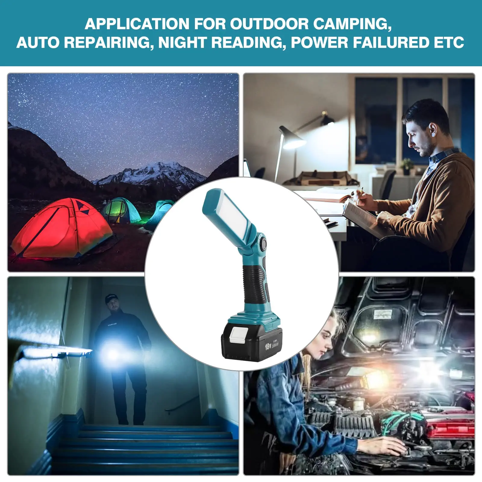 Cordless LED Flashlight Work Light Handheld Spotlight Fit Makita 18v Battery Portable Outdoor Light Camping Lantern(No Battery)