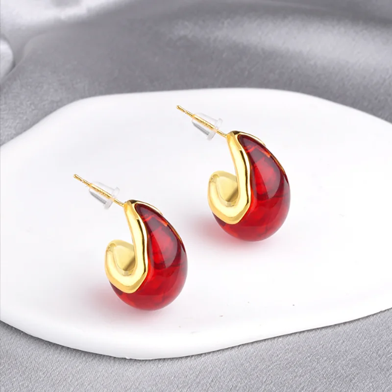 خمر إلكتروني وأقراط أزياء معدنية العنبر الأحمر البيج بالتنقيط النفط مطعمة أحجار الراين الإنجليزية خطابات الكرة وأقراط