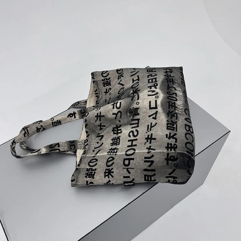 Y2k Aesthetic Vintage Letter Print Tote Bags High-capacity All Match Streetwear Shoulder  Fashion Trendy Women\'s Handbags