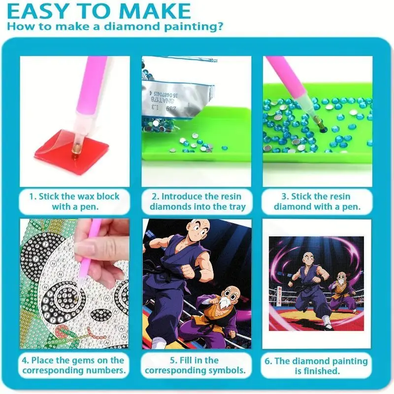 1PC Dragon Ball Z Krillin Master Roshi Anime Diamond Painting Kit, 5D DIY Full Drill Rhinestone Embroidery Cross Stitch Art, Mar