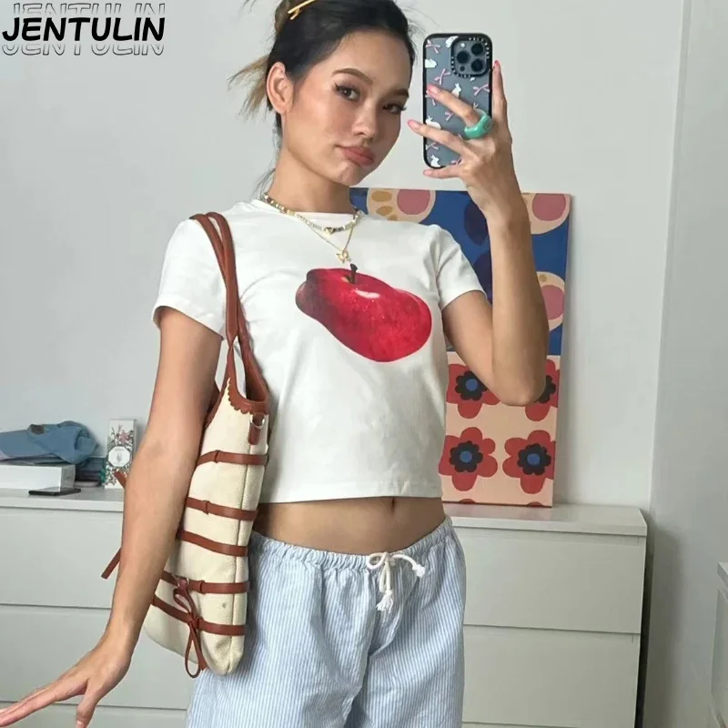 

Harajuku Streetwear Japanese Style Y2k Fuji Print T-shirt Vintage 2000s Crop Tops Punk Aesthetics Short Sleeve baby Tee Slim Top