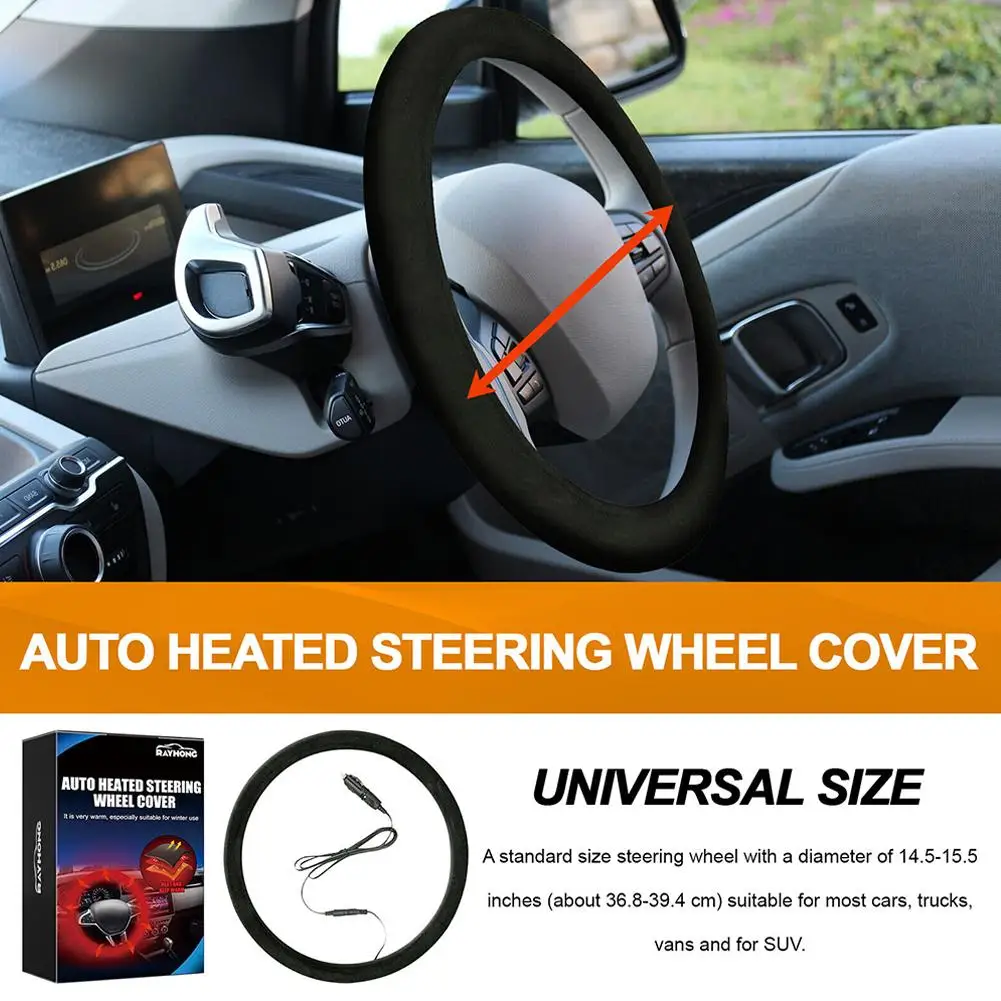 12V Heated Steering Wheel Cover Rechargeable Heated Warmer Auto Steering Wheel Covers Hand Cover Winter Steering Wheel N5M1