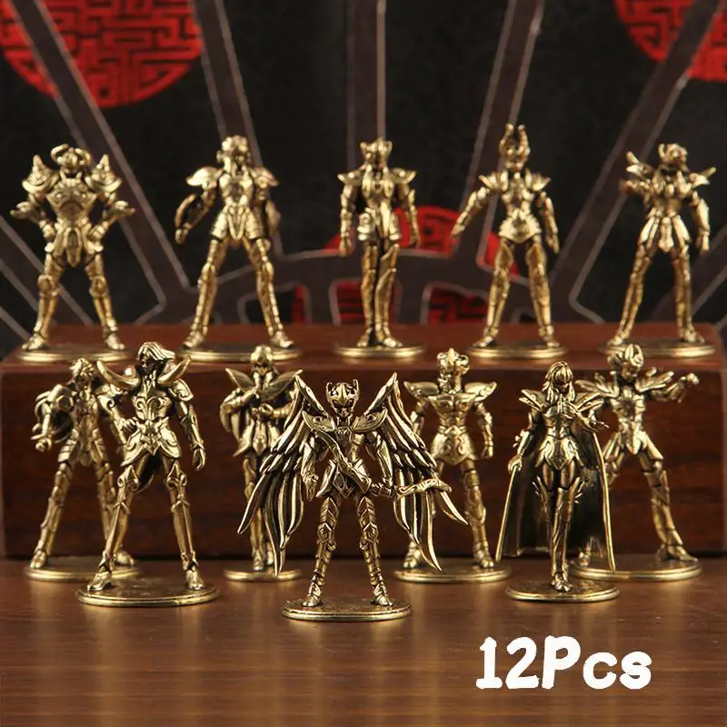 Golden Gold Saints Mini Figures Set Brass Style Anime Collectible Statues Luxury Desk Decor Gift for Anime Fans