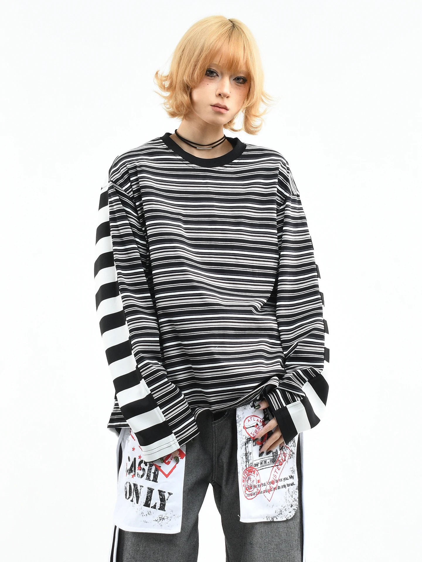 

Оригинальная американская ретро-футболка OV в полоску с цветными блоками, длинным рукавом и круглым вырезом, женская свободная повседневная весенняя футболка для пар