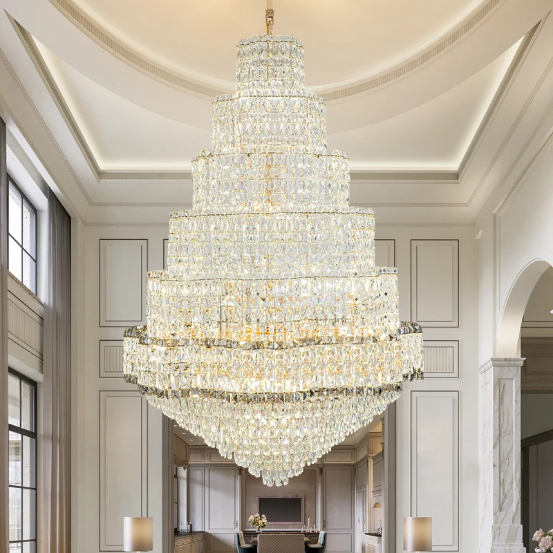 European Style Villa Living Room Chandelier Duplex Chandelier Stair Light Luxury Modern Crystal Chandelier Stair Long Chandelier