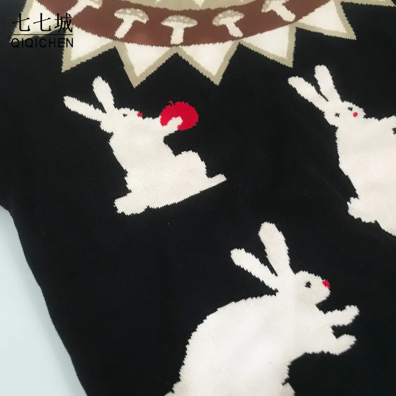 Japanese Knitted Sweater Women Men Cartoon Rabbit Pullover Jumpers Streetwear Hip Hop O-neck Loose Knitwear Sweater Tops Unisex