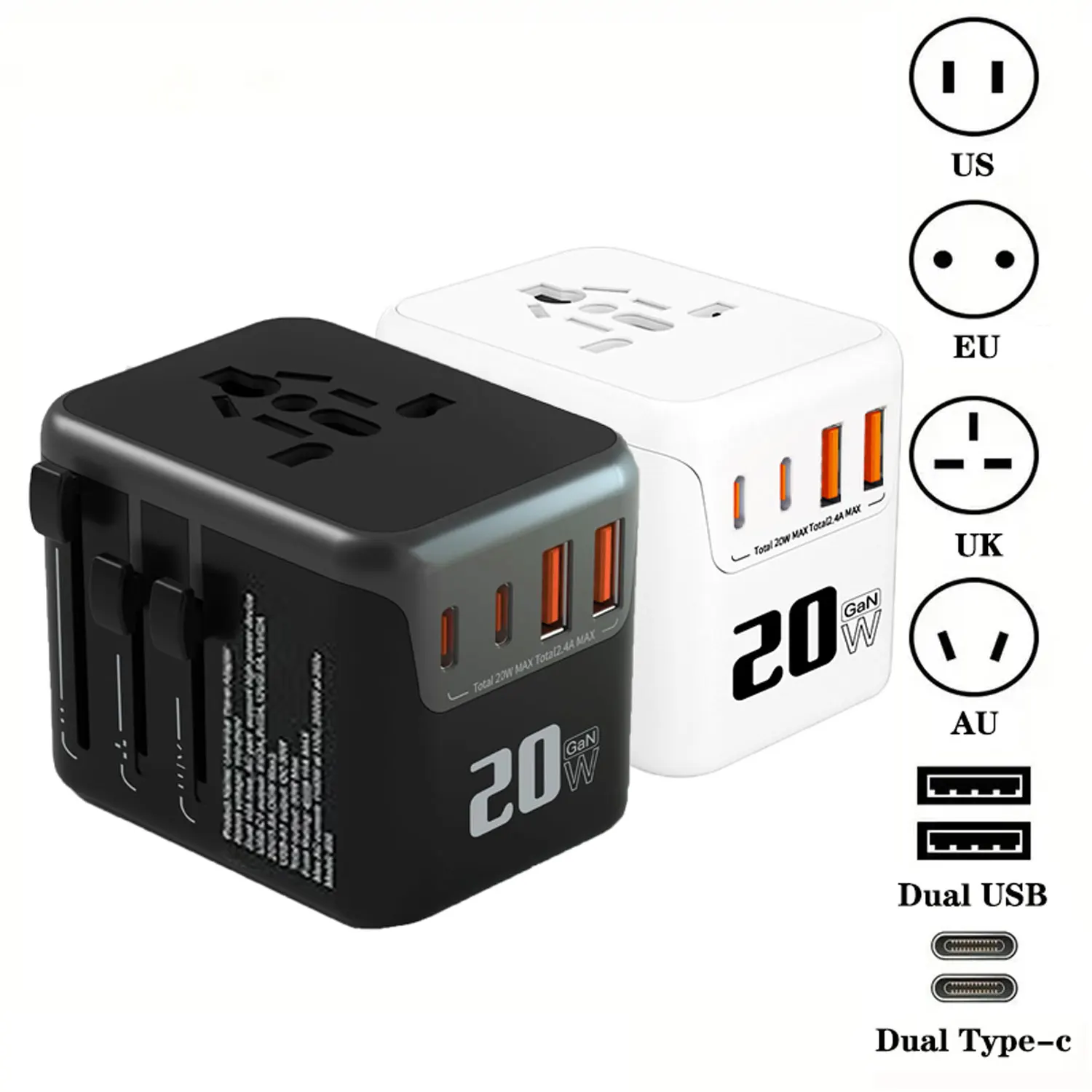 

Universal Travel Adaptor-One-Piece Fast Charging Wall Charger With Dual USB/Type-C Ports-Available In us ,EU,UK,Australia