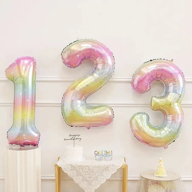 40-calowy tęczowy motyw 0-9 balon w kształcie cyfry magiczny jednorożec styl imprezowa dekoracja numer folii balon z helem dla dekoracje na przyjęcie urodzinowe