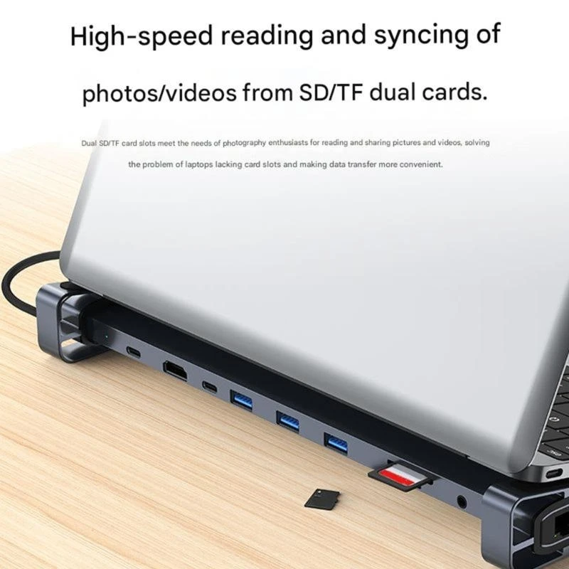 Universal Type C Laptop Stand Foldable Metal Design 10 Port Expansion