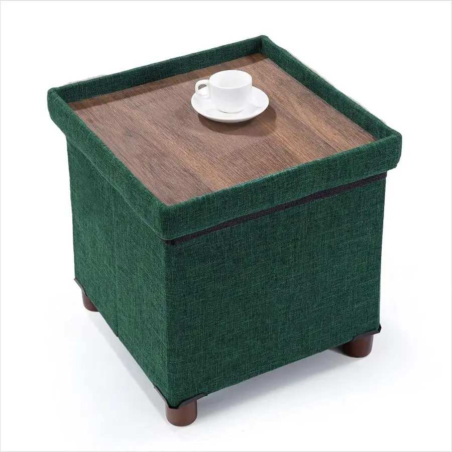

Inches Storage Ottoman with Wooden Legs, Cube Foot Rest Stool Square Footstool Storage for Living Room, Foldable Fabric Ottoman