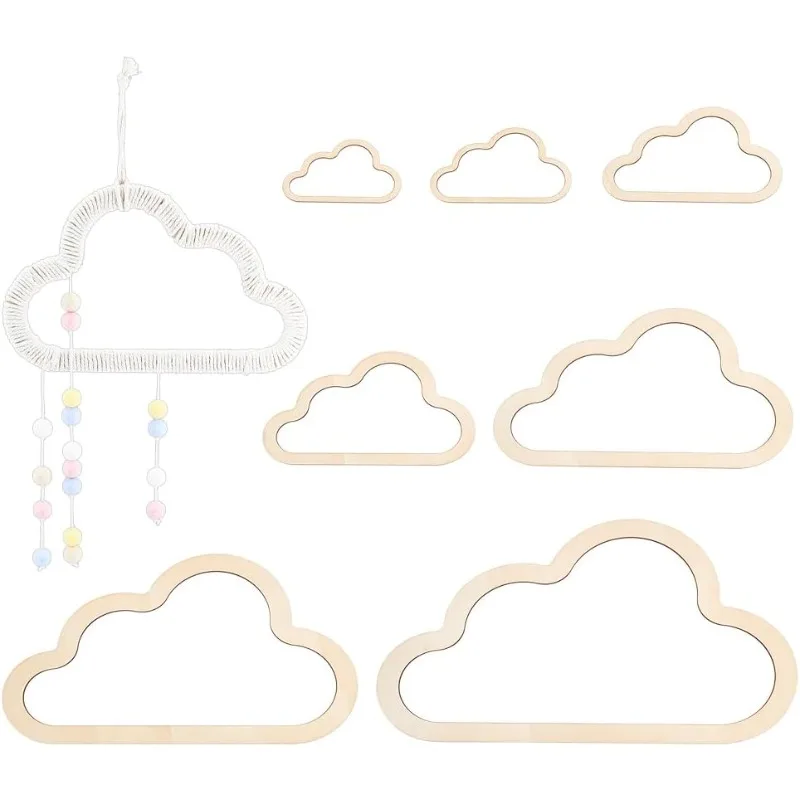 

7-размерная деревянная рамка для макраме с облаком, деревянные обручи, художественная рамка для макраме, плетение макраме для рукоделия, изготовление дома