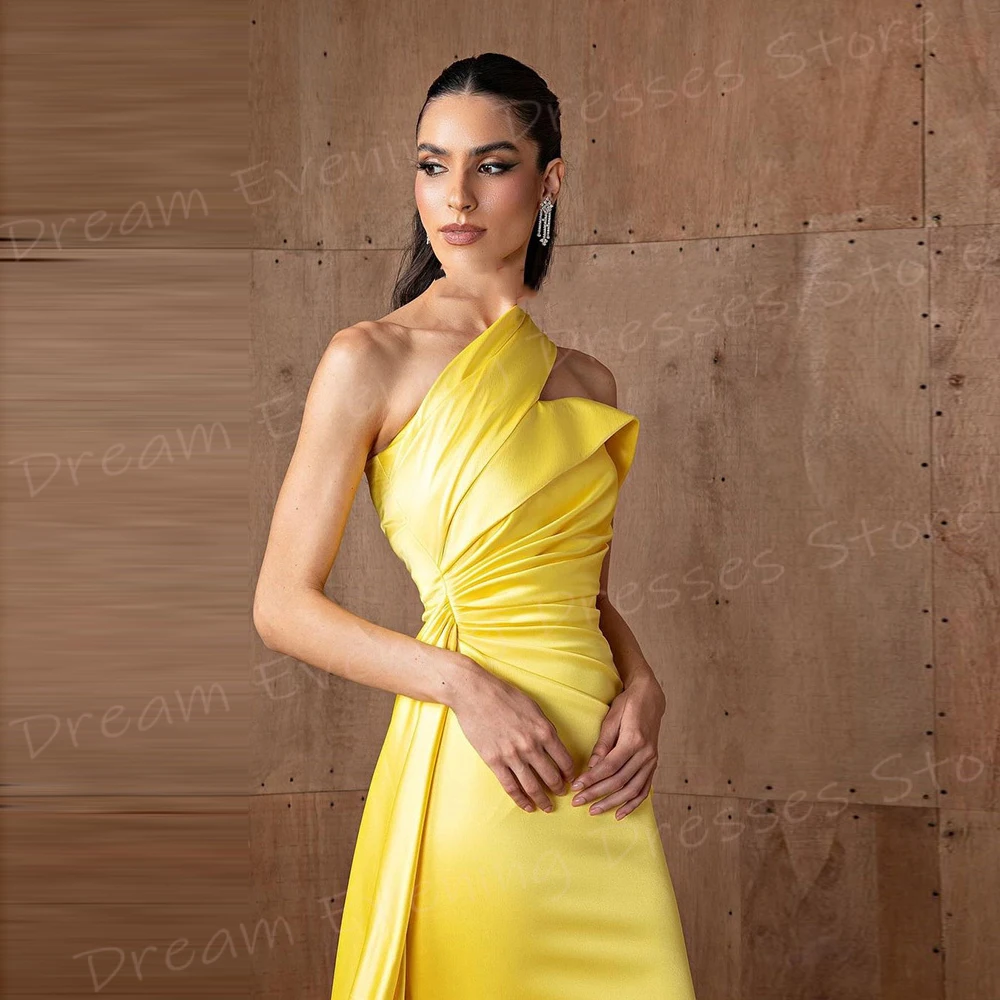 2025 Simple Satin Women\'s Mermaid Evening Dresses One Shoulder Customized Prom Gowns Sleeveless Formal Party Vestido De Noche