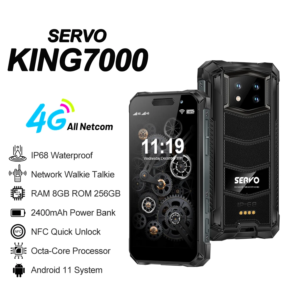 2024 SERVO KING7000 Rugged Mini Smart Phone 4G Global IP68 Protection Android11 System NFC Power Bank 256GB ROM Small Smartphone