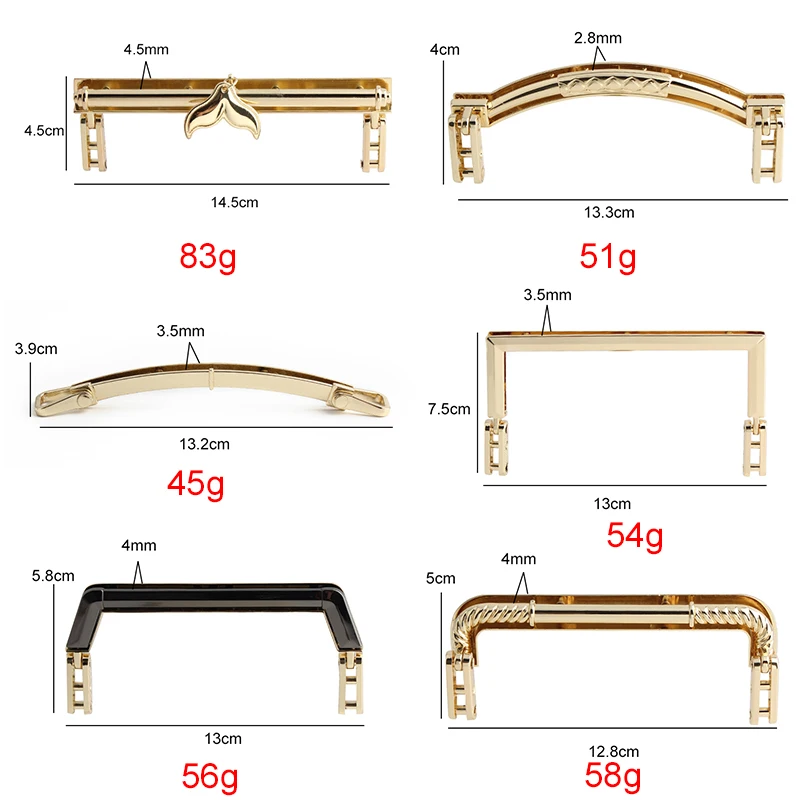 2/4/10PCS 13CM Light Gold Rectangle Retro Metal Handle For Clutch Bag Kiss Clasp Purse Frame Handbag Tote Shoulder Accessories