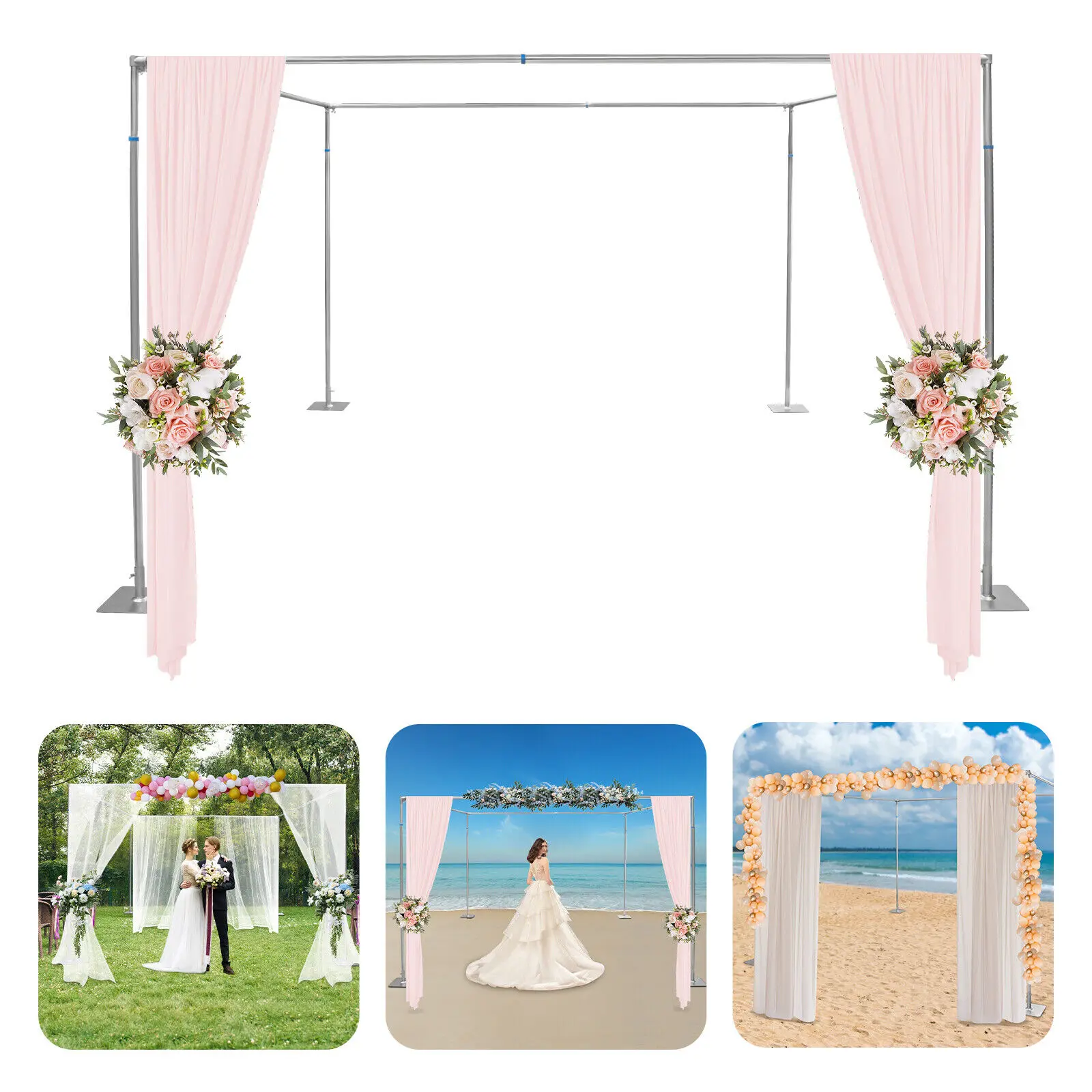 

4-Post Stand For Backdrops - Stainless Steel, Easy Install & Carry, 22lbs Load Perfect For Weddings, Parties, Garden Decoration