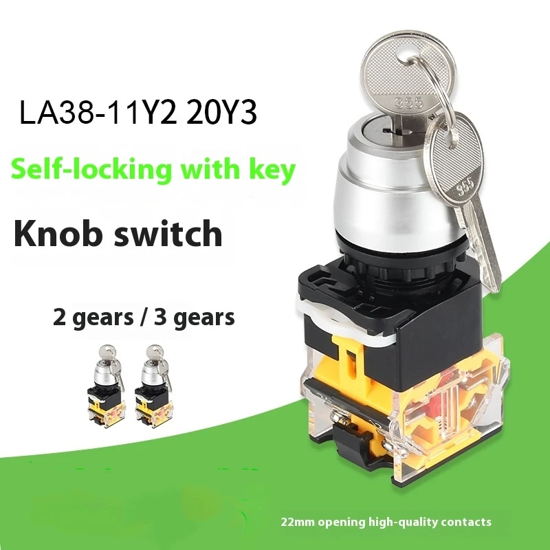 LA38-11Y2/20Y3 Schlüsselknopfschalter, selbstsichernd, 2/3 Gang, 22 mm Drehschalter, mattes Material für Elektronik