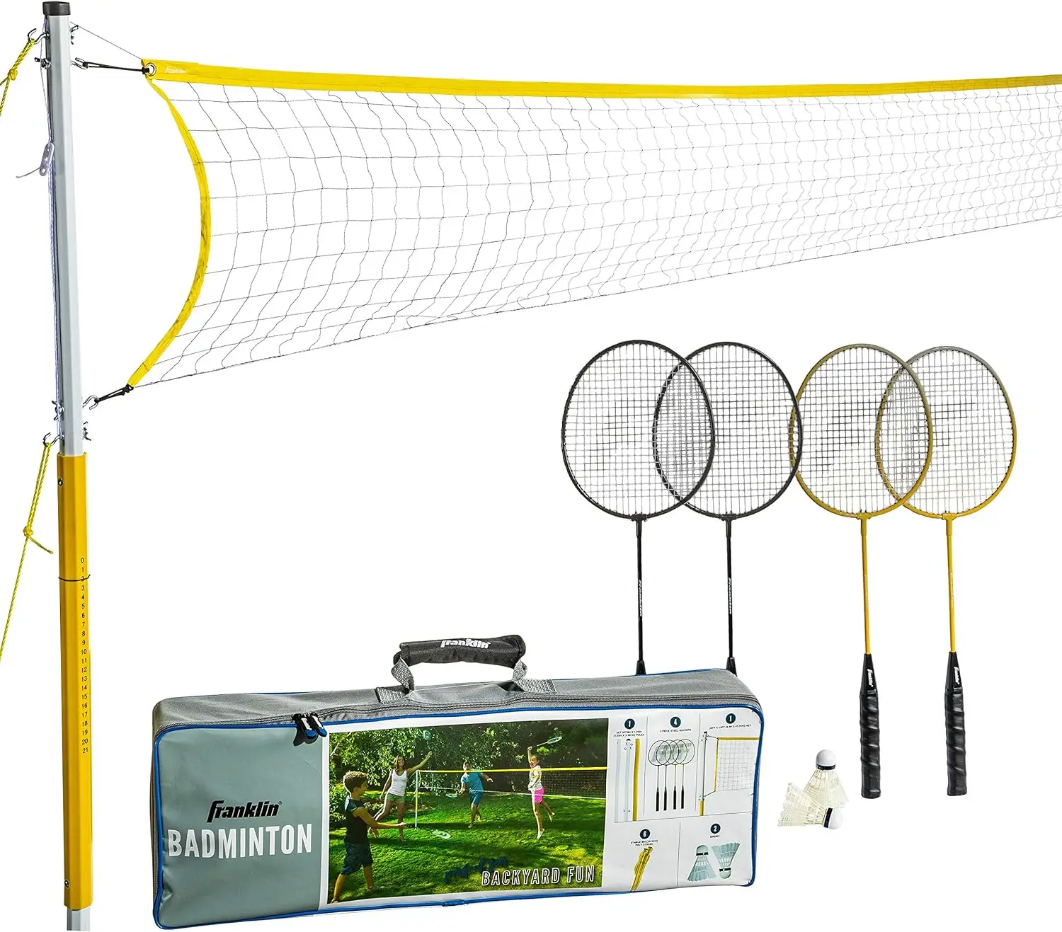 

Complete Badminton Set with Portable Net, 4 Rackets & Birdies for Outdoor Family Fun