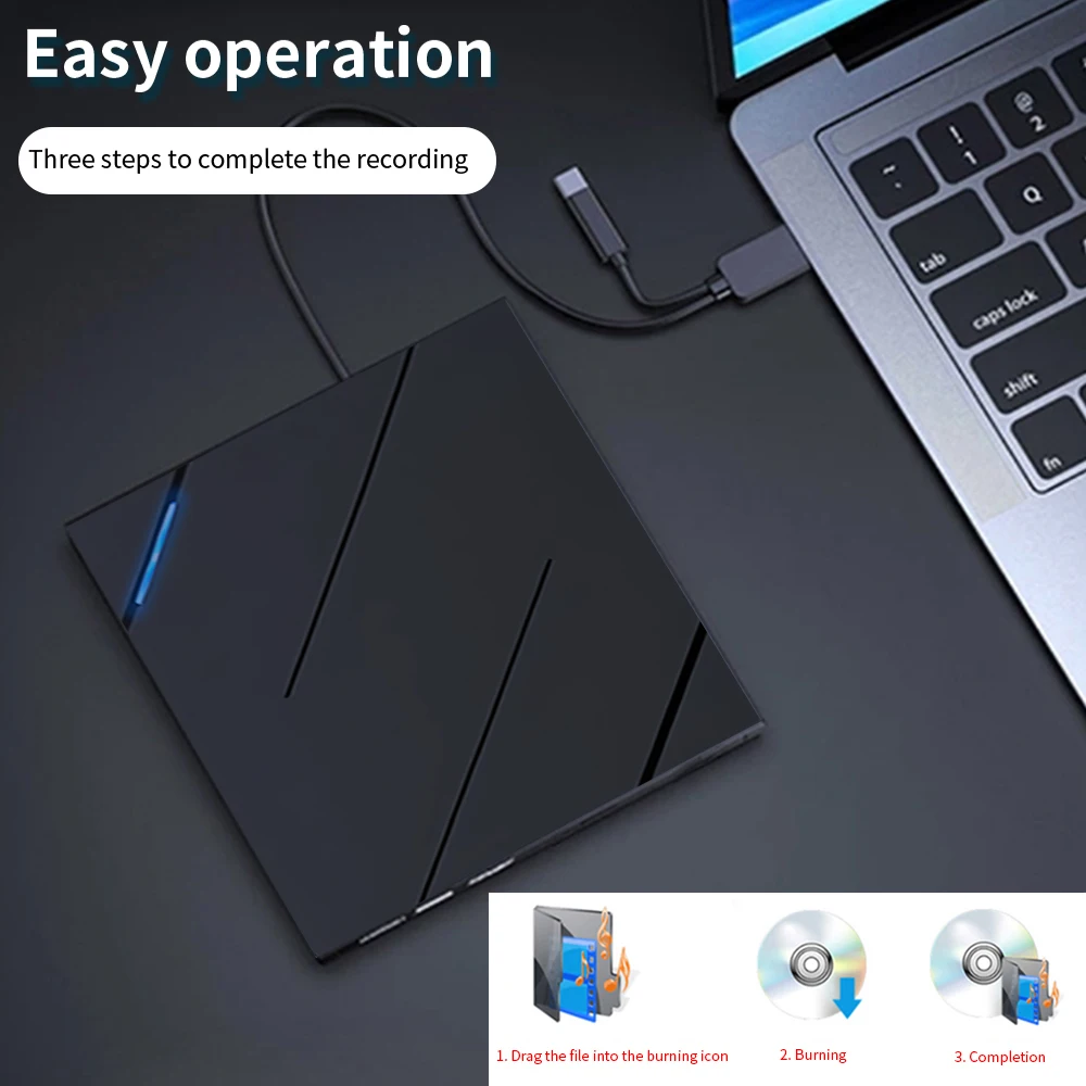 TISHRIC USB3.0 SD Type-C Multifunctional External Optical Drive CD-RW Burner Player DVD CD Slim Port Twill External Drive Burner