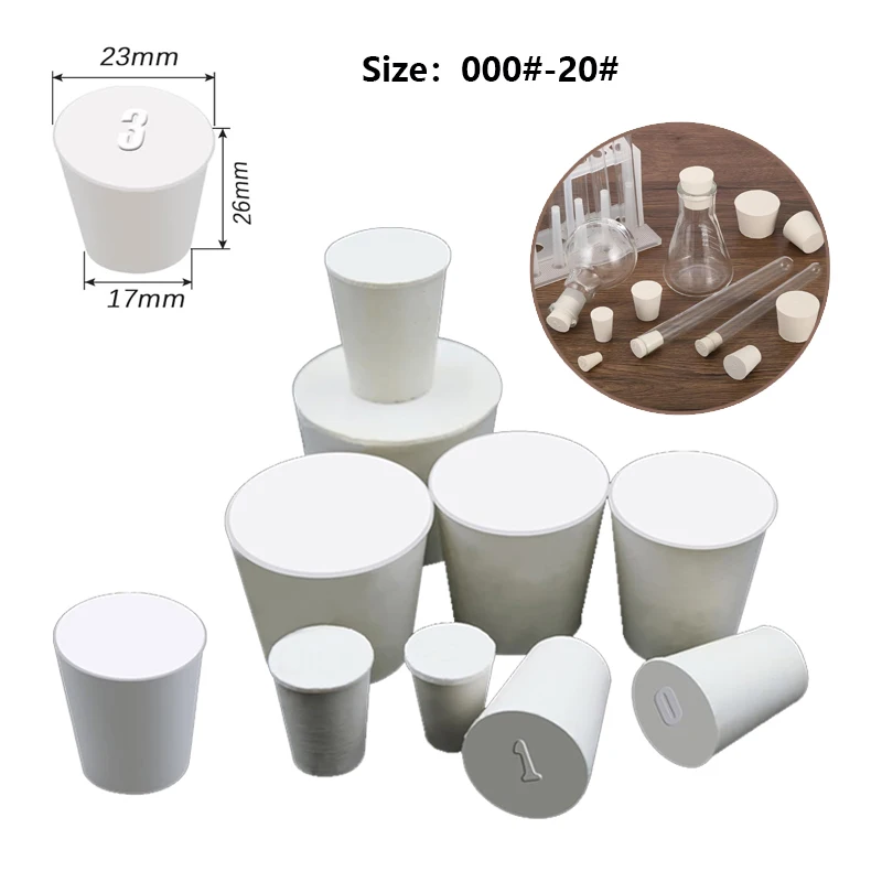 Various sizes of white  rubber stoppers wine bottle flasks, Erlenmeyer stoppers, laboratory bottle closure closures