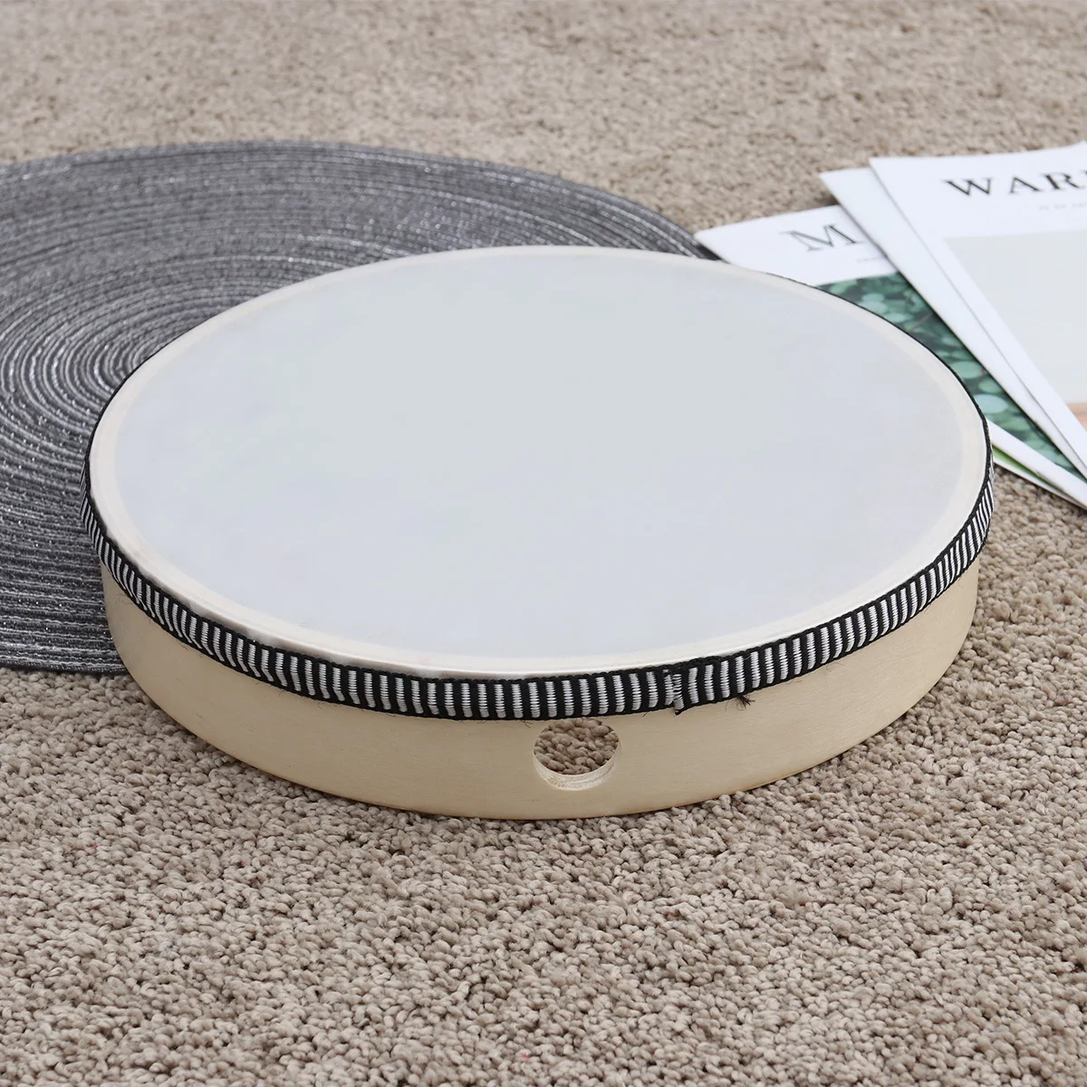 Natürliches hölzernes Tamburin, große Handtrommel für Kinder, Baby-Musikinstrument, fördert die Koordination, Kreativität, Orff-Percussion