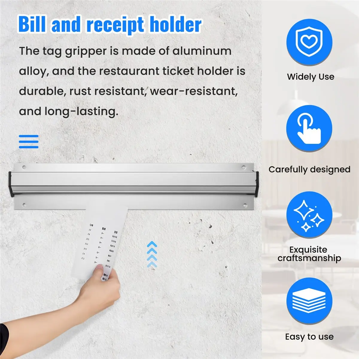 A45M Order Grabber,Tab Grabber Restaurant Ticket Holder Wall-Mounted Order Pads for Food Hold Orders Receipt Holder 30cm