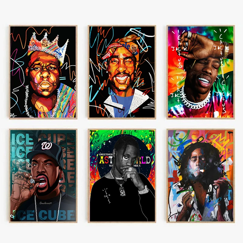 

Hip Hop Rap Music Singer Stars Famous Portrait Posters Canvas Painting Tupac Biggie Wall Art For Modern Room Home Decoration