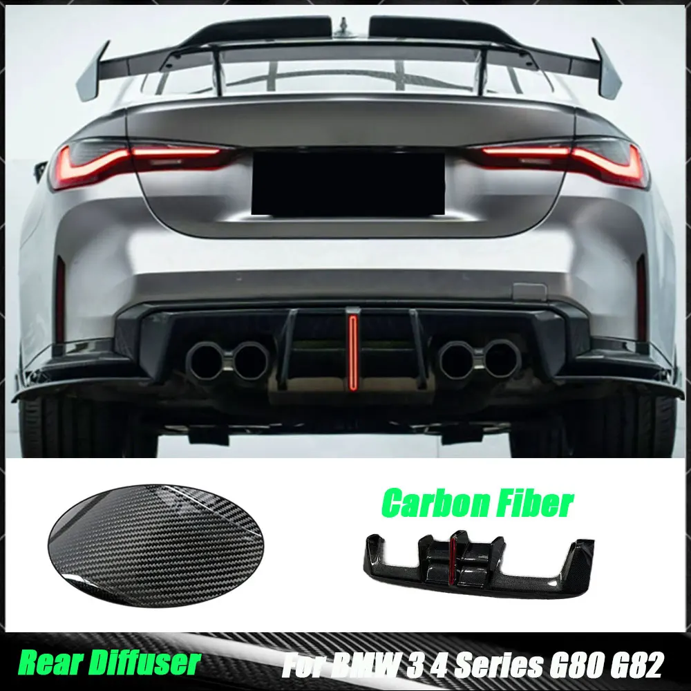 

Для BMW G80 G82 G83 M3 M4 2021+ сухой задний бампер из углеродного волокна, диффузор, спойлер со светодиодной подсветкой, аксессуары для обвесов FRP