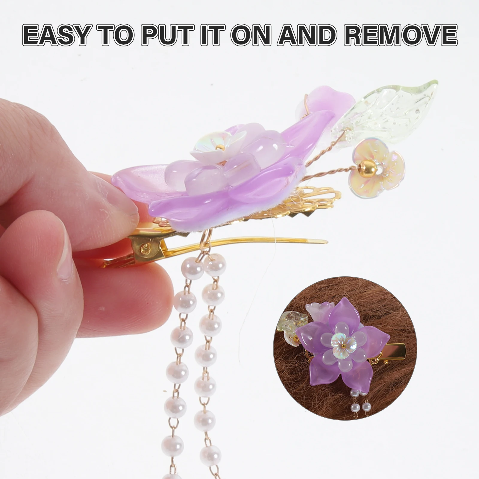 

2Pcs Unique Flower Hair Barrettes Tassel Pearls Girls Hair Accessories Stylish Fashionable Party Wear Clips Flower Hairpin