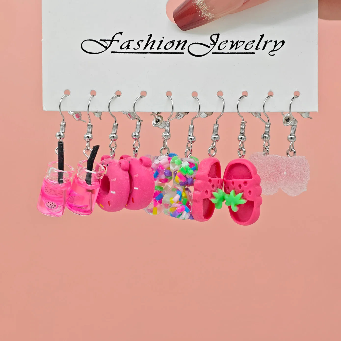 30 قطعة جديدة طازجة وحلوة ملونة حلوة دونات كاندي الكرز قلادة أقراط الاكريليك بالتنقيط النفط الحب الفراولة #6